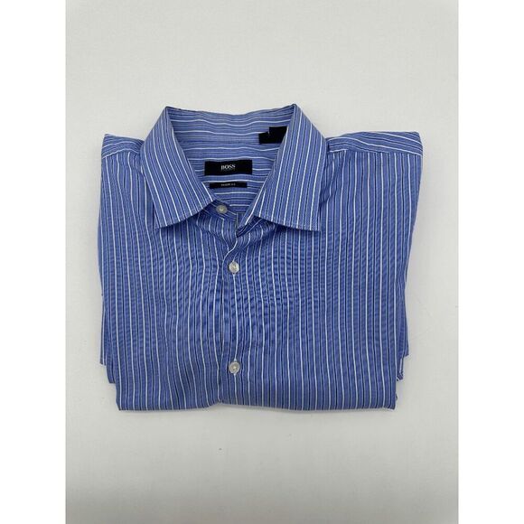 Boss Shirt for Men Button Down Sharp Fit Striped Sz 17 Cotton Blue Multicolor - Picture 3 of 6